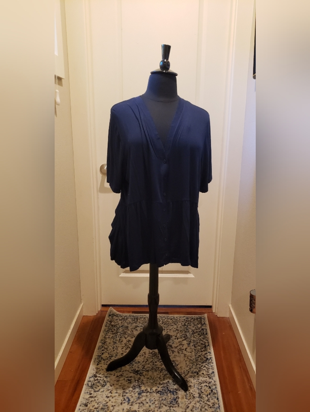 Justify Navy Button-Front V-Neck Lightweight Tunic